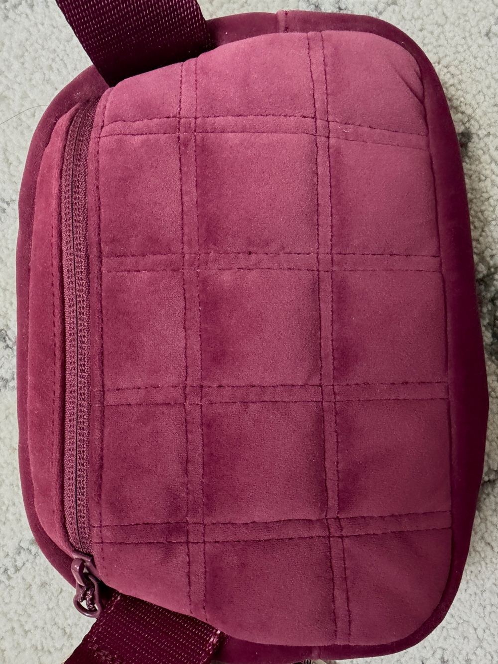 Lululemon Limited Edition Velour Quilted Burgundy Belt Bag with Gold Accent - Picture 6 of 13